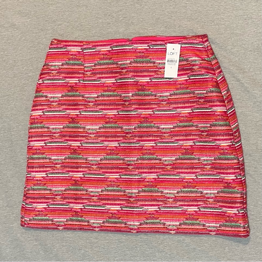 LOFT Ikat Jacquard Mini Skirt Peppermint Pink Womens Size 6 NWT Preppy Textured - Picture 3 of 11